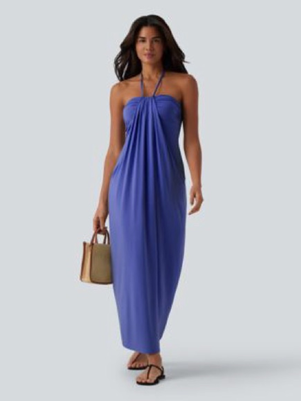 HALARA Halter Tie Back Maxi Dress with Pockets NWOT Orchid Purple - Blue Small